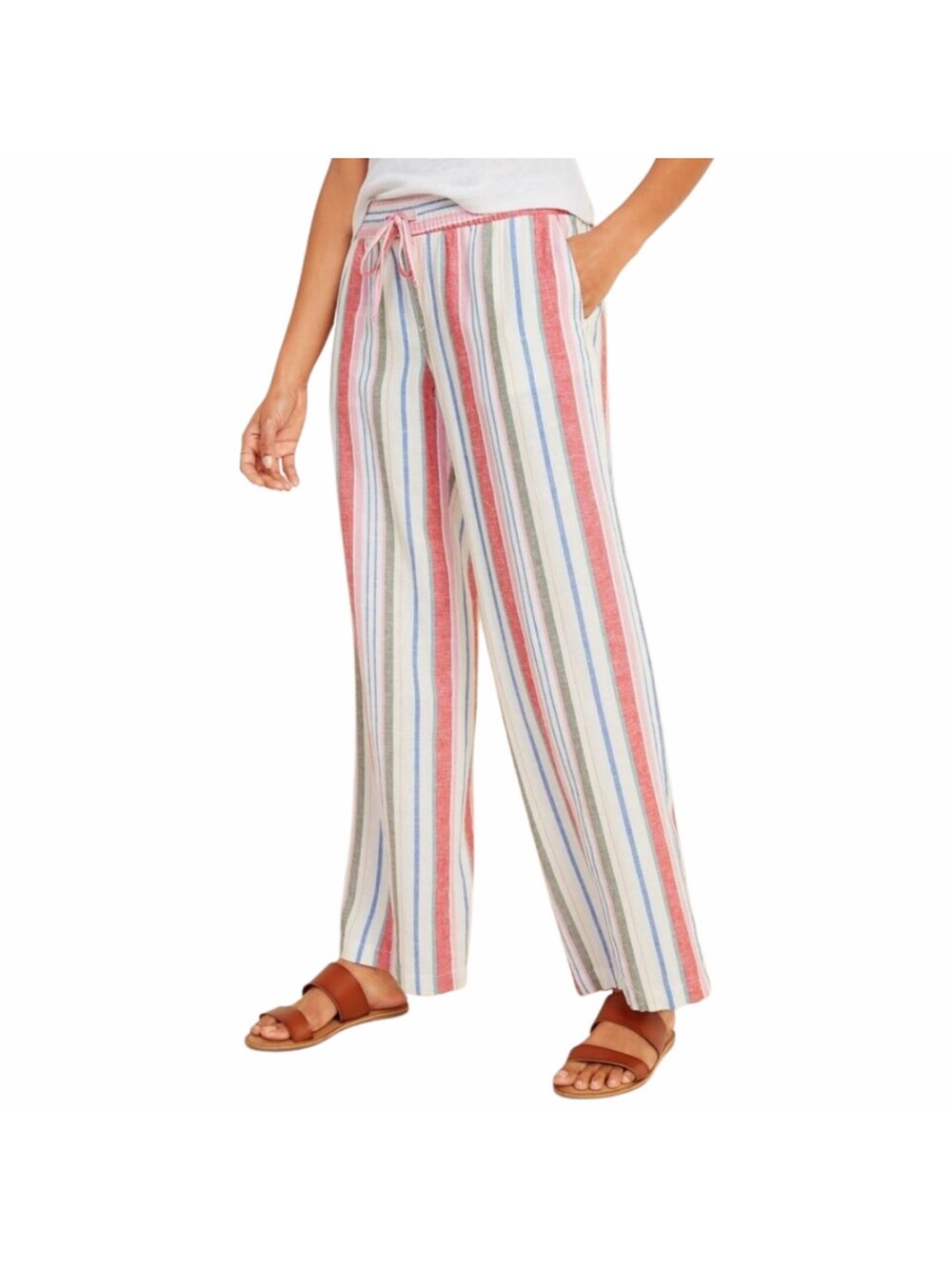 Linen Blend Rainbow Wide Leg Pant